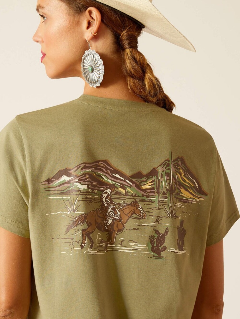 Ariat Women's Desert Scene T-Shirt in Oil Green Large